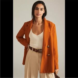 Anthropologie Maeve Double Breasted Blazer Dark Orange